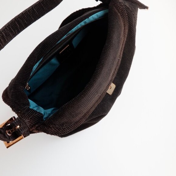 Authentic Preowned Fendi Black Corduroy Baguette Shoulder Bag - Picture 11 of 13